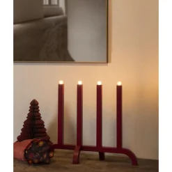 Kynttelikkö Konstsmide, 4-osainen, puu, E10, 42cm, punainen