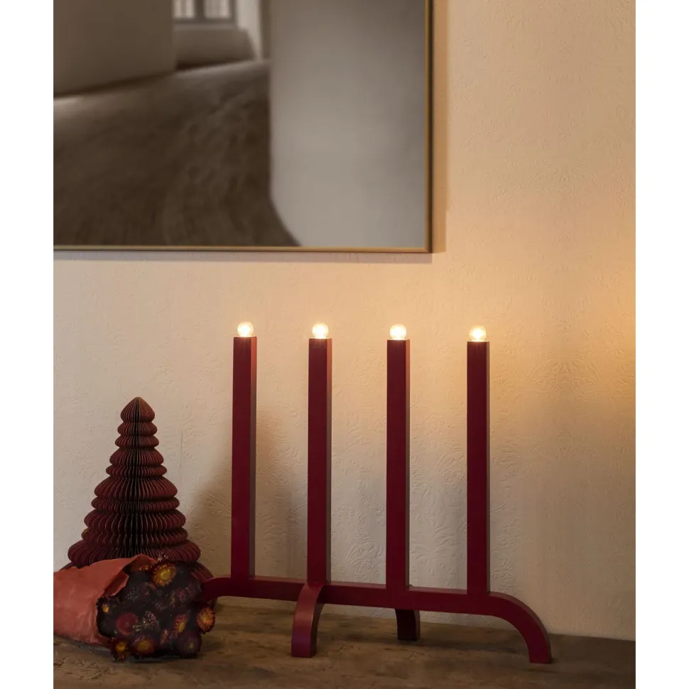 Kynttelikkö Konstsmide, 4-osainen, puu, E10, 42cm, punainen