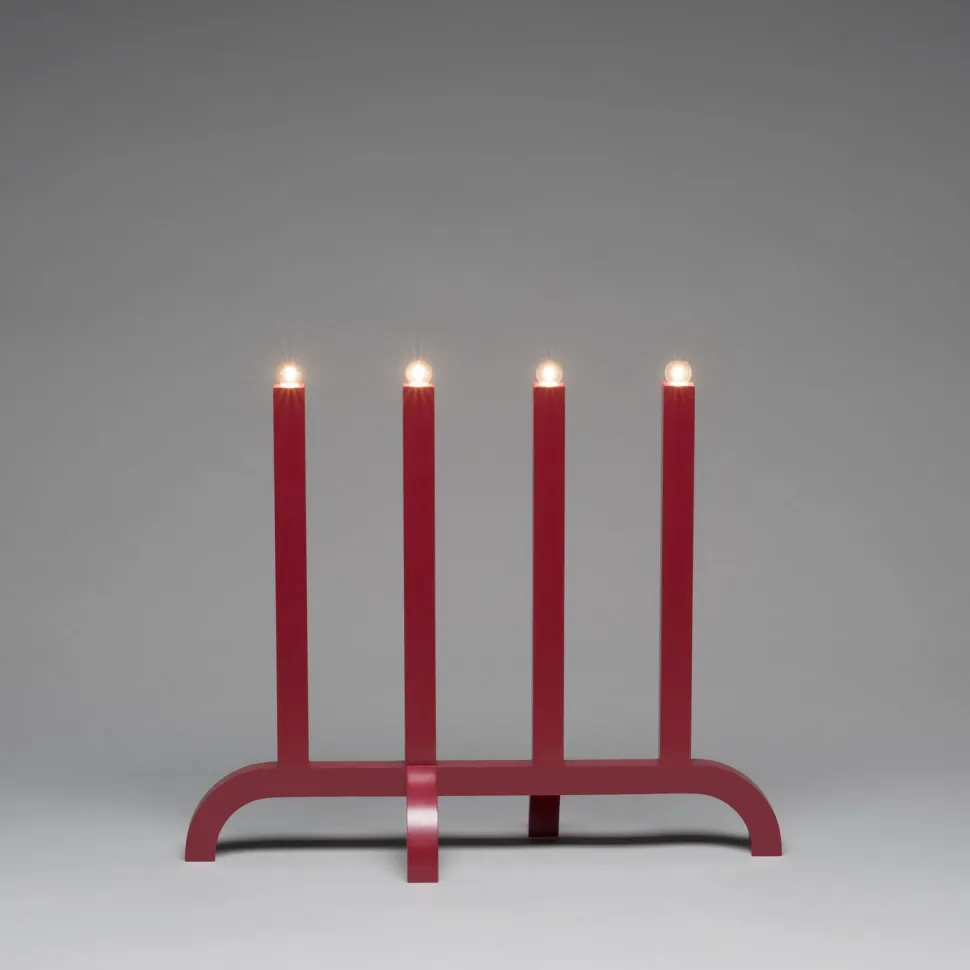 Kynttelikkö Konstsmide, 4-osainen, puu, E10, 42cm, punainen