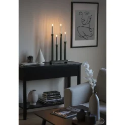 Kynttelikkö Konstsmide, 4-osainen, puu, E10, messinkirenkaat, 59 cm, musta