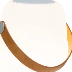 Ladattava pöytävalaisin House Nordic Cardiff, Bluetooth-kaiuttimella, ø18cm, sisä- ja ulkokäyttöön, valkoinen/ruskea