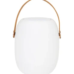Ladattava pöytävalaisin House Nordic Cardiff, Bluetooth-kaiuttimella, ø18cm, sisä- ja ulkokäyttöön, valkoinen/ruskea