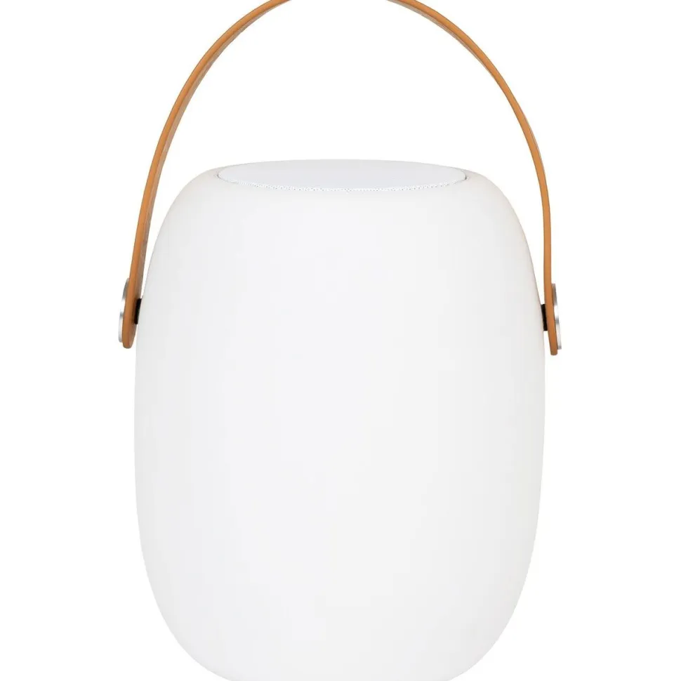 Ladattava pöytävalaisin House Nordic Cardiff, Bluetooth-kaiuttimella, ø18cm, sisä- ja ulkokäyttöön, valkoinen/ruskea