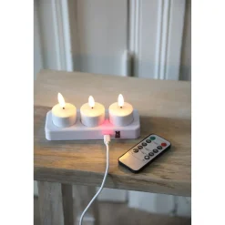 Ladattava LED-tuikkukynttilä Markslöjd Tea 3kpl kaukosäädin USB-C valkoinen
