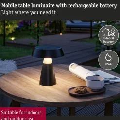 Ladattava pöytävalaisin Paulmann Lirox IP44 White Switch, musta/samppanja