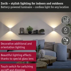 Ladattava seinävalaisin Paulmann Zorik LED IP44 100mm 2700K 2x1.1W, himmennettävä