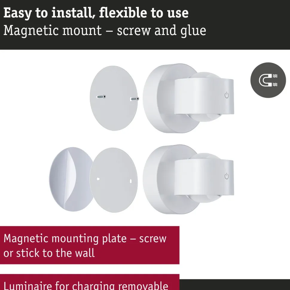 Ladattava seinävalaisin Paulmann Zorik LED IP44 100mm 2700K 2x1.1W, himmennettävä