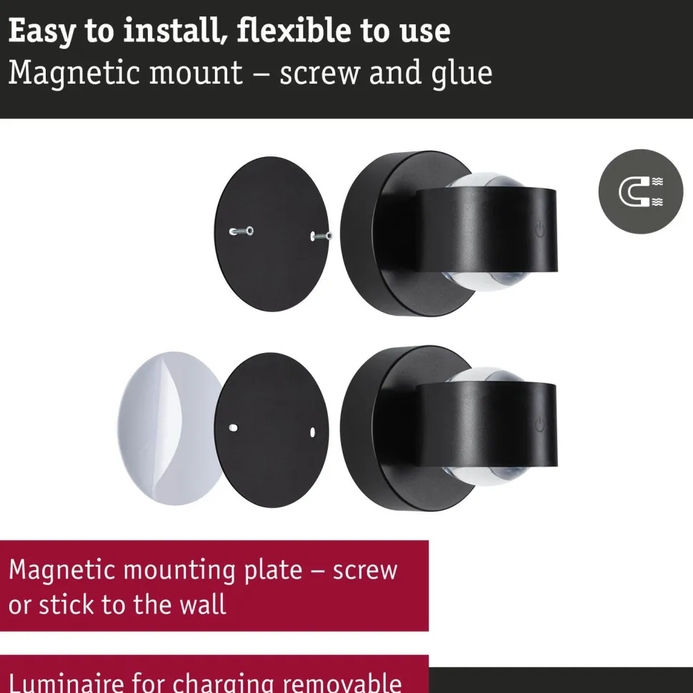 Ladattava seinävalaisin Paulmann Zorik LED IP44 100mm 2700K 2x1.1W, himmennettävä