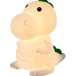 Lasten yöpöytävalaisin Rabalux Dinoo 14cm, RGB, ladattava, valkoinen/moniväri