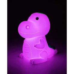 Lasten yöpöytävalaisin Rabalux Dinoo 14cm, RGB, ladattava, valkoinen/moniväri