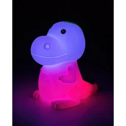 Lasten yöpöytävalaisin Rabalux Dinoo 14cm, RGB, ladattava, valkoinen/moniväri