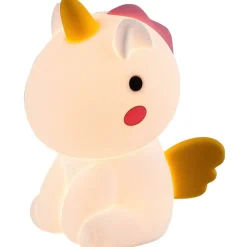 Lasten yöpöytävalaisin Rabalux Unicoo 14cm, RGB, ladattava, valkoinen/moniväri