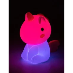 Lasten yöpöytävalaisin Rabalux Unicoo 14cm, RGB, ladattava, valkoinen/moniväri