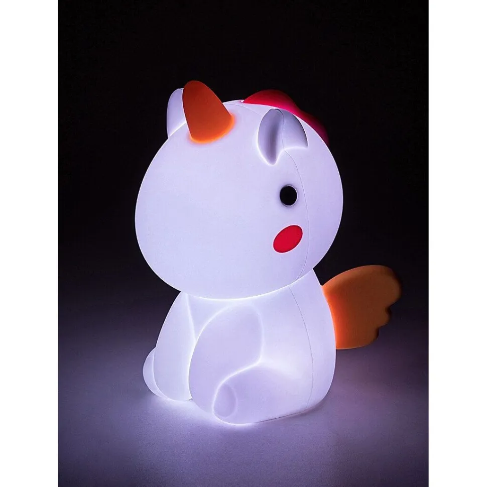 Lasten yöpöytävalaisin Rabalux Unicoo 14cm, RGB, ladattava, valkoinen/moniväri