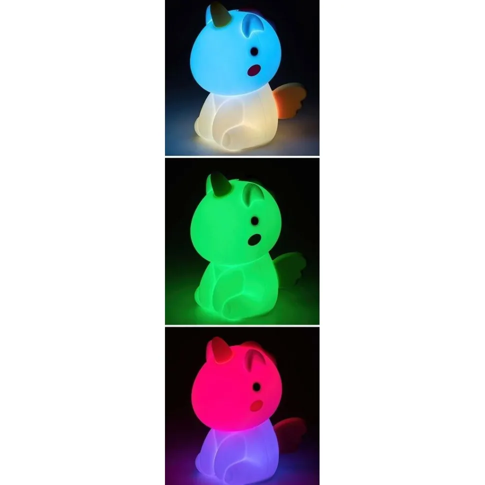 Lasten yöpöytävalaisin Rabalux Unicoo 14cm, RGB, ladattava, valkoinen/moniväri