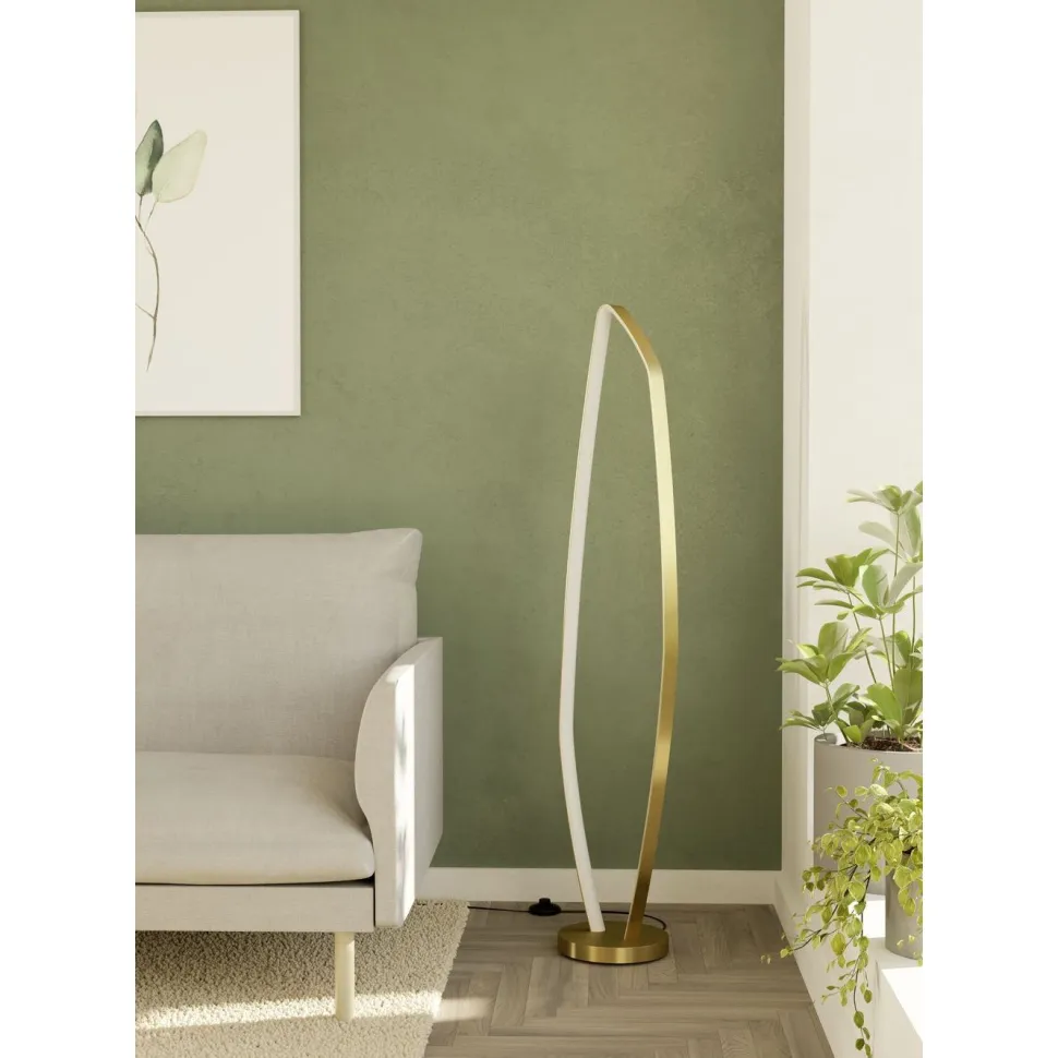 Lattiavalaisin Eglo Vallerosa, 128.5cm, LED, 25.2W, IP20, messinki/valkoinen