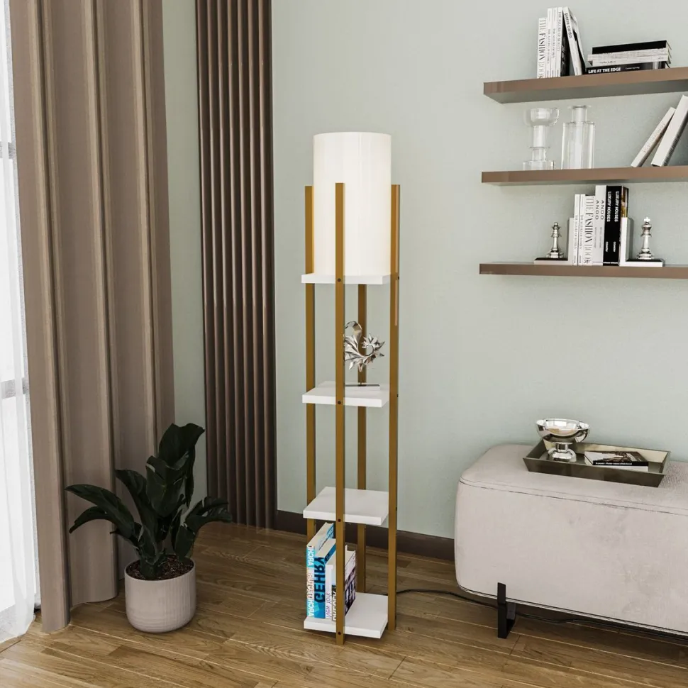 Lattiavalaisin hyllyköllä Linento Lighting 8120, 130cm, kulta/valkoinen