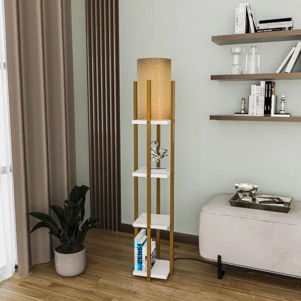 Lattiavalaisin hyllyköllä Linento Lighting 8120, 130cm, kulta/valkoinen