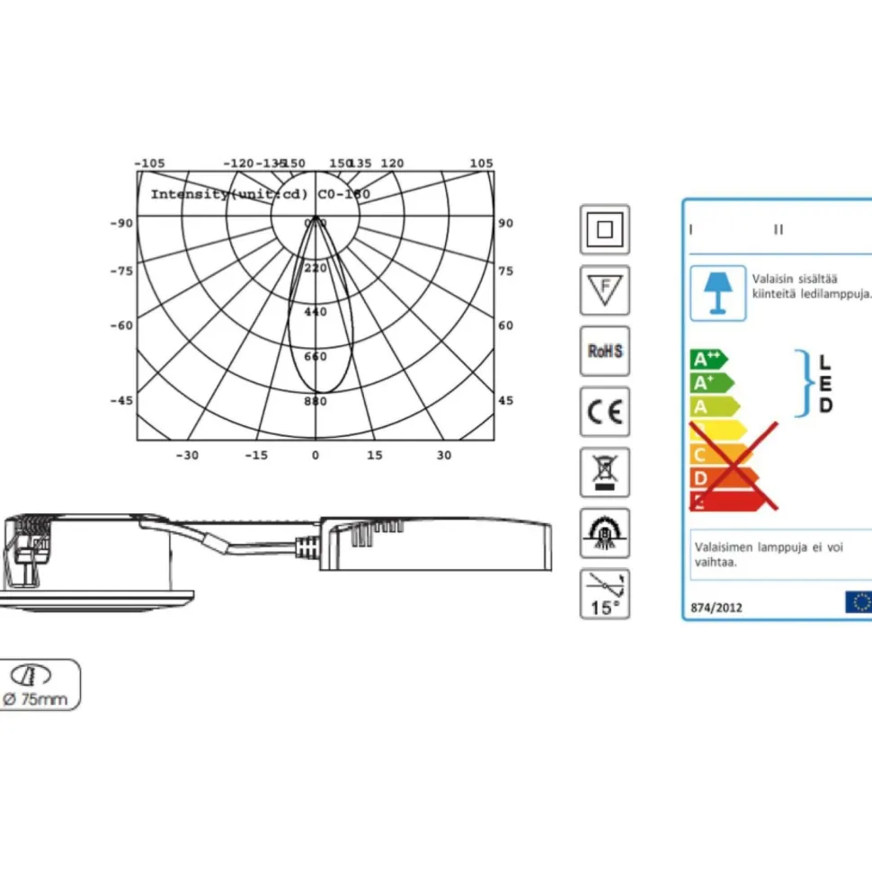 LED-alasvalo FTLIGHT Pallas 6W 450lm 4000K IP44/IP20 himmennettävä valkoinen