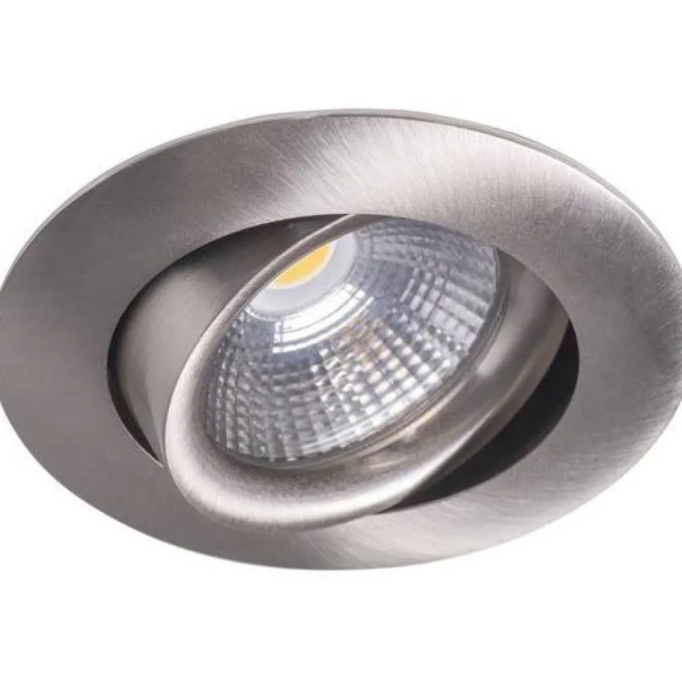 LED-alasvalo Airam Compact Ø80x39 mm IP44 5W/830 himmennettävä suunnattava satiini nikkeli