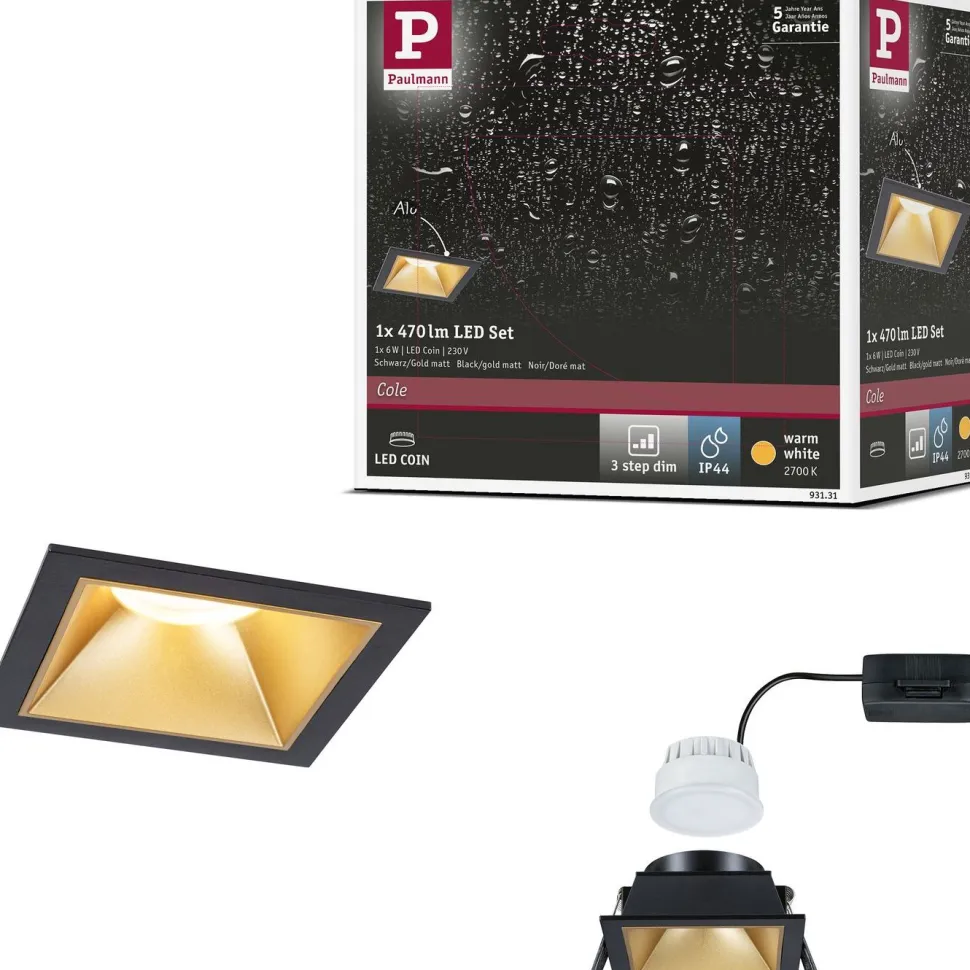 LED-alasvalo Paulmann Cole IP44 88x88mm 6W 470lm himmennettävä