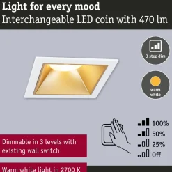 LED-alasvalo Paulmann Cole IP44 88x88mm 6W 470lm himmennettävä