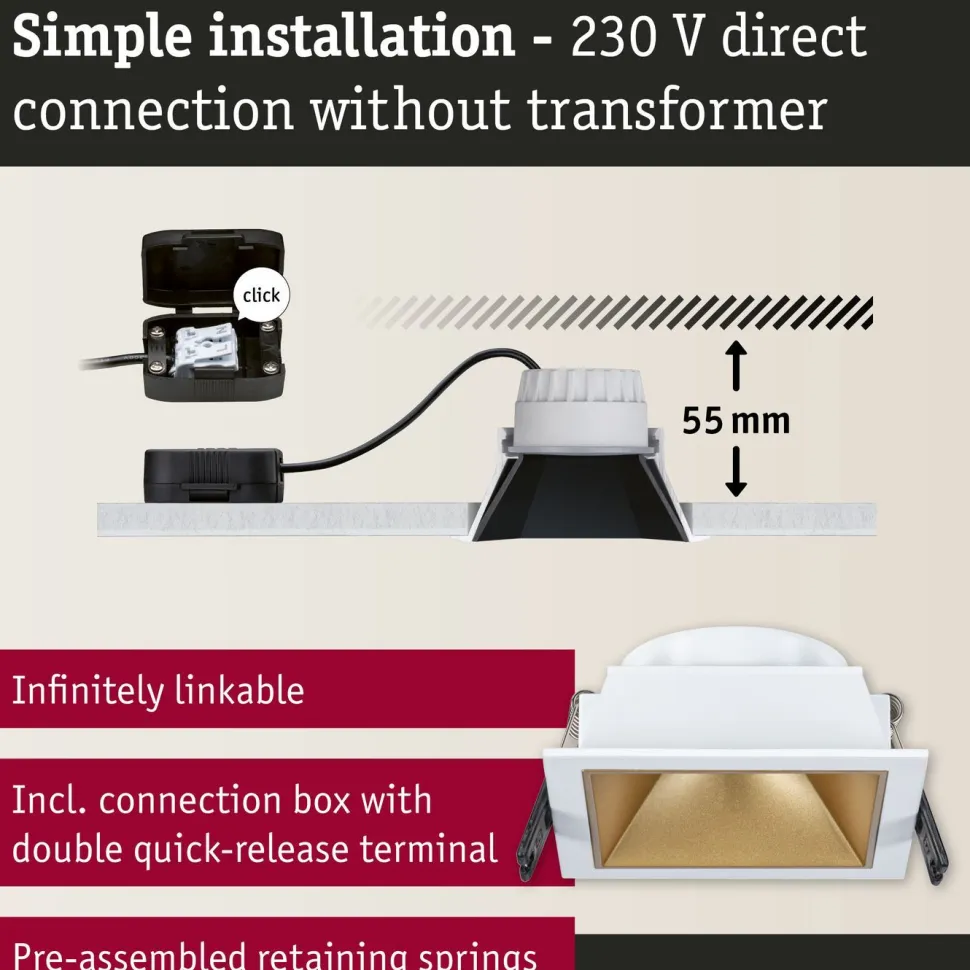 LED-alasvalo Paulmann Cole IP44 88x88mm 6W 470lm himmennettävä