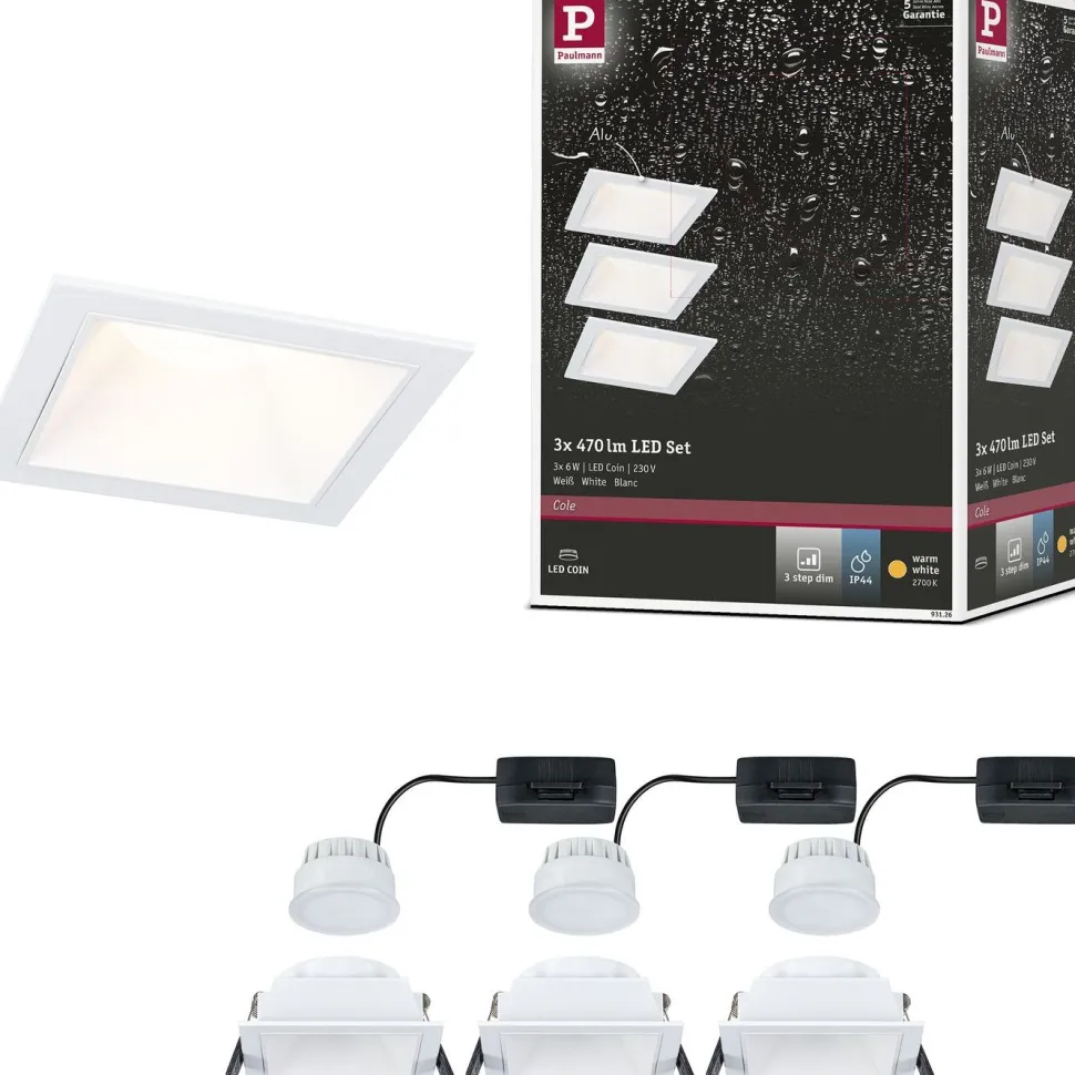 LED-alasvalo Paulmann Cole IP44 88x88mm 6W 470lm himmennettävä