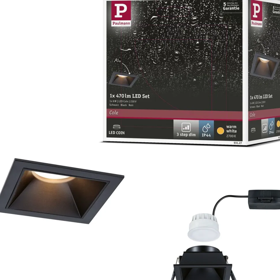 LED-alasvalo Paulmann Cole IP44 88x88mm 6W 470lm himmennettävä