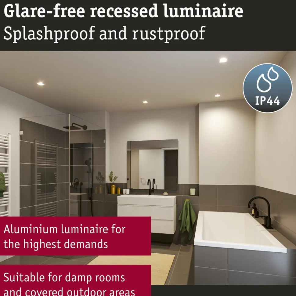 LED-alasvalo Paulmann Cole IP44 88x88mm 6W 470lm himmennettävä