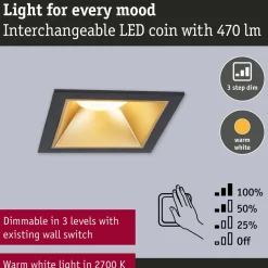 LED-alasvalo Paulmann Cole IP44 88x88mm 6W 470lm himmennettävä
