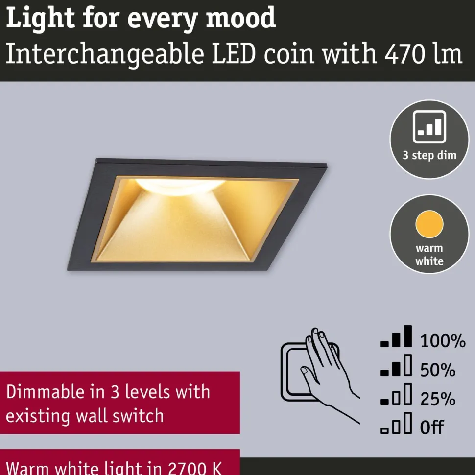 LED-alasvalo Paulmann Cole IP44 88x88mm 6W 470lm himmennettävä