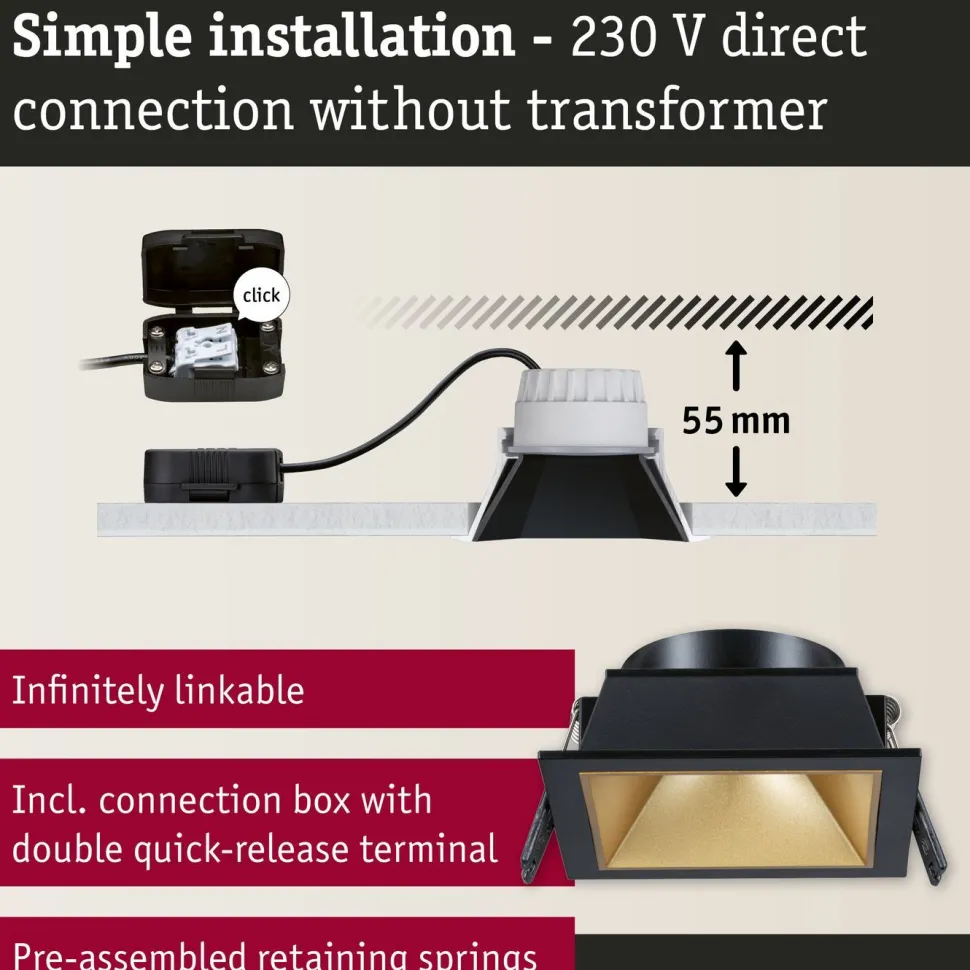 LED-alasvalo Paulmann Cole IP44 88x88mm 6W 470lm himmennettävä