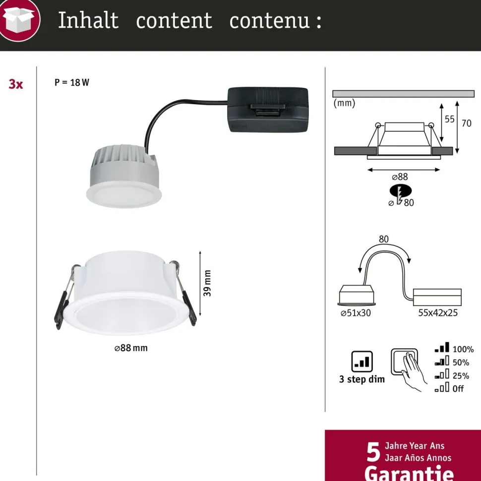 LED-alasvalo Paulmann Cole Ø88mm IP44 6W 470lm himmennettävä 2700K