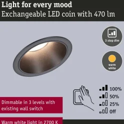 LED-alasvalo Paulmann Cole Ø88mm IP44 6W 470lm himmennettävä 2700K