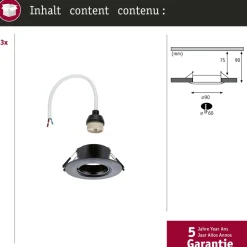 LED-alasvalo Paulmann Ø90mm GU10 max. 10W upotettava musta, 3kpl/pkt