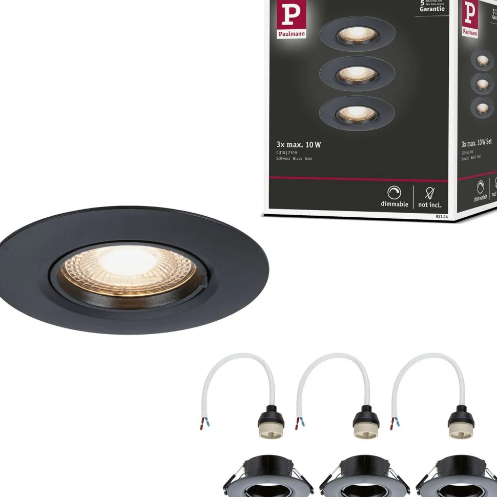 LED-alasvalo Paulmann Ø90mm GU10 max. 10W upotettava musta, 3kpl/pkt