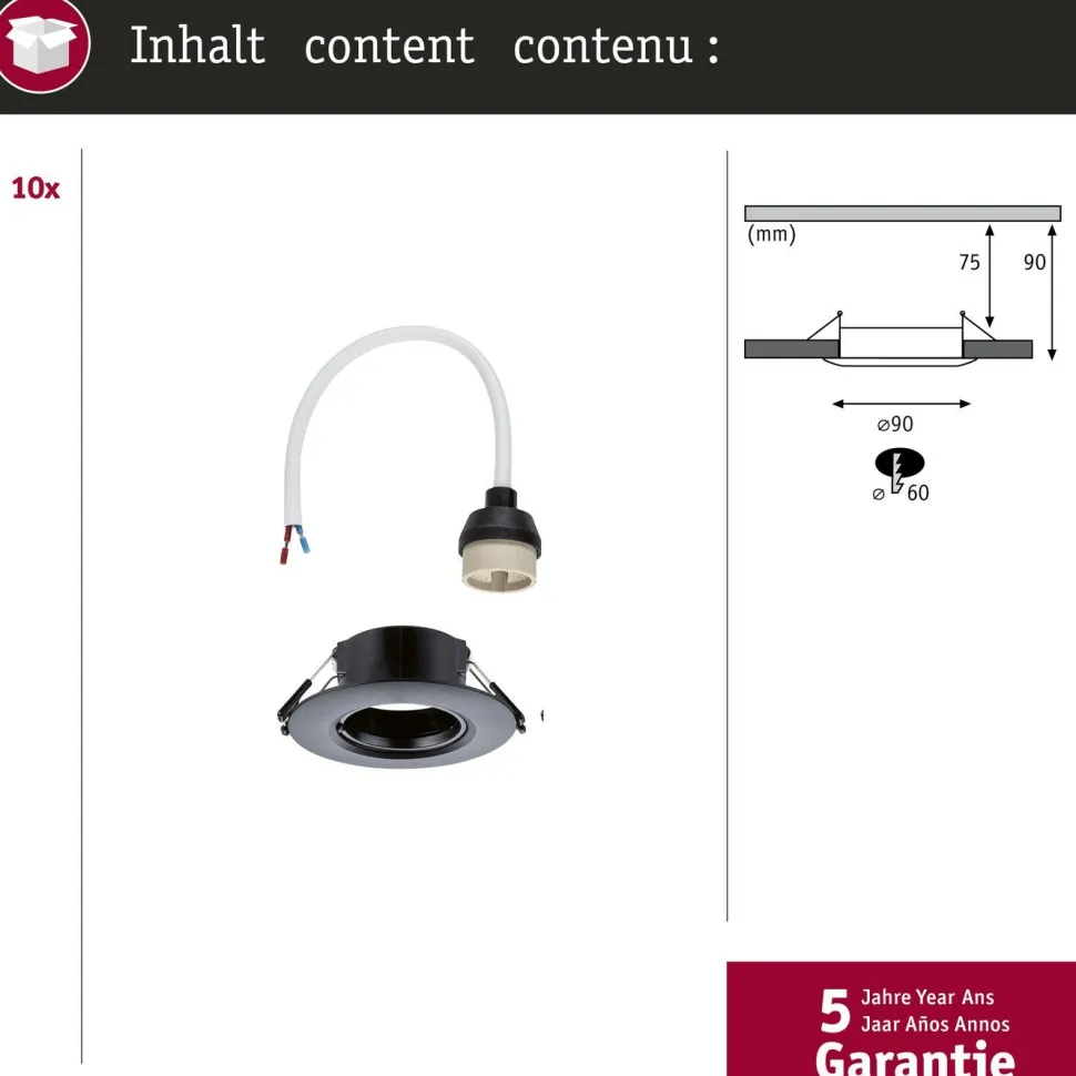 LED-alasvalo Paulmann Ø90mm GU10 max. 10W upotettava musta, 3kpl/pkt