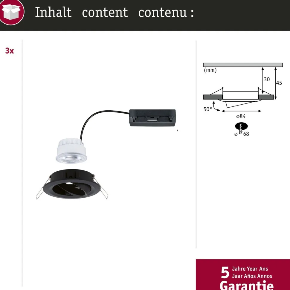LED-alasvalo Paulmann Nova Coin Ø84mm 50° 2.8W 505lm 4000K upotettava