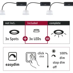 LED-Alasvalosetti Paulmann Coin 3-osainen himmennettävä 2700K valkoinen