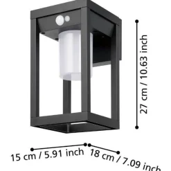 LED-aurinkokennoseinävalaisin Eglo, Martano, liiketunnistin, musta
