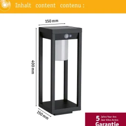 LED-aurinkokennovalaisin Paulmann Marisol, IP44, 3000K, liiketunnistin, musta