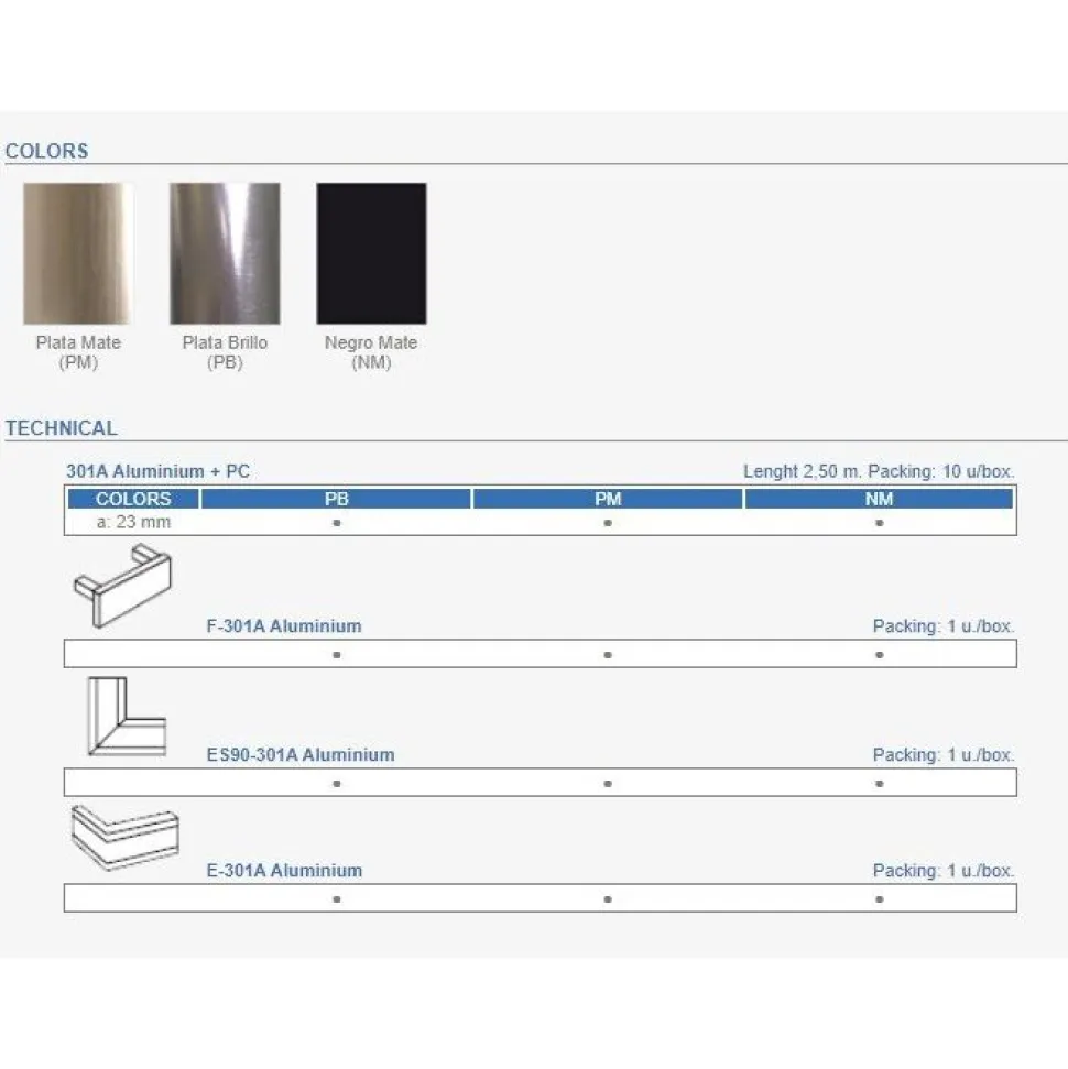 LED-boordilista Euroshrink 301A, alumiini, 23mm x 2.5m, mattahopea