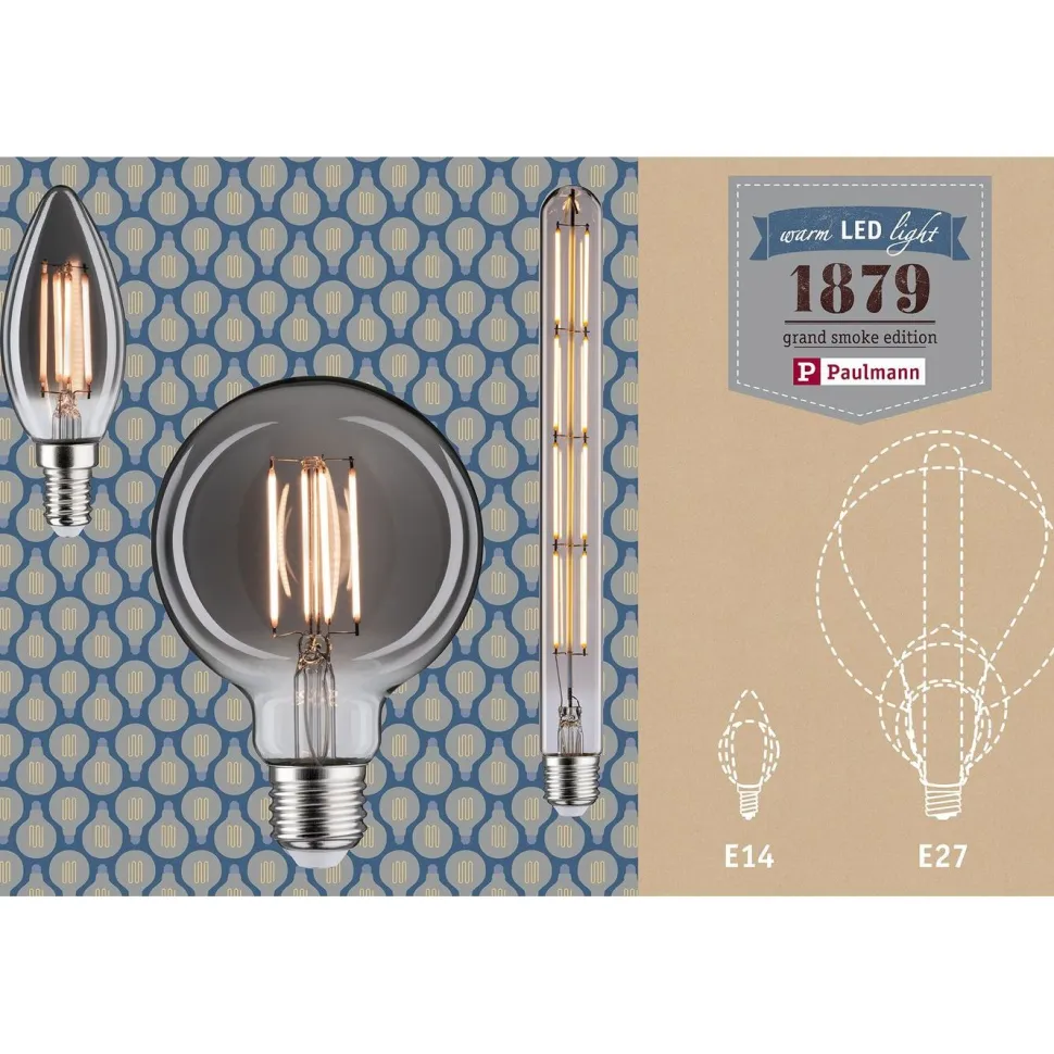 LED-filamenttilamppu Paulmann 1879 Edition BigDrop, E27, 200lm, 7W, 1800K, himmennettävä, savulasi