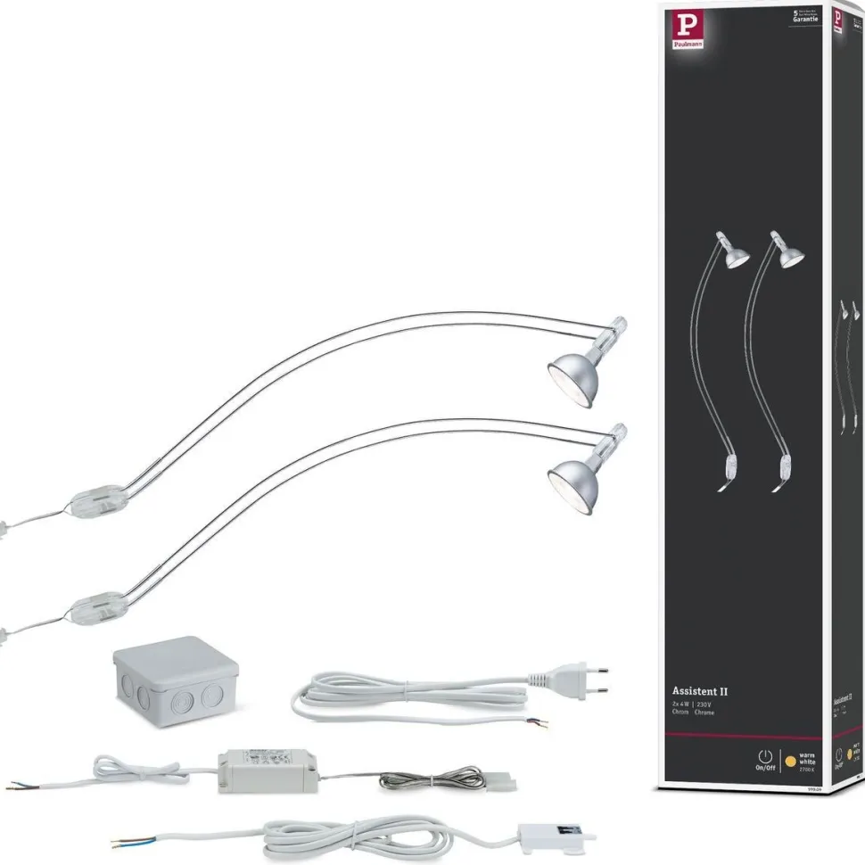 LED-hyllyvalaisin Paulmann Galeria LED Assistent II, GU5.3, 2700K, 2x230lm, 2x4W, kromi