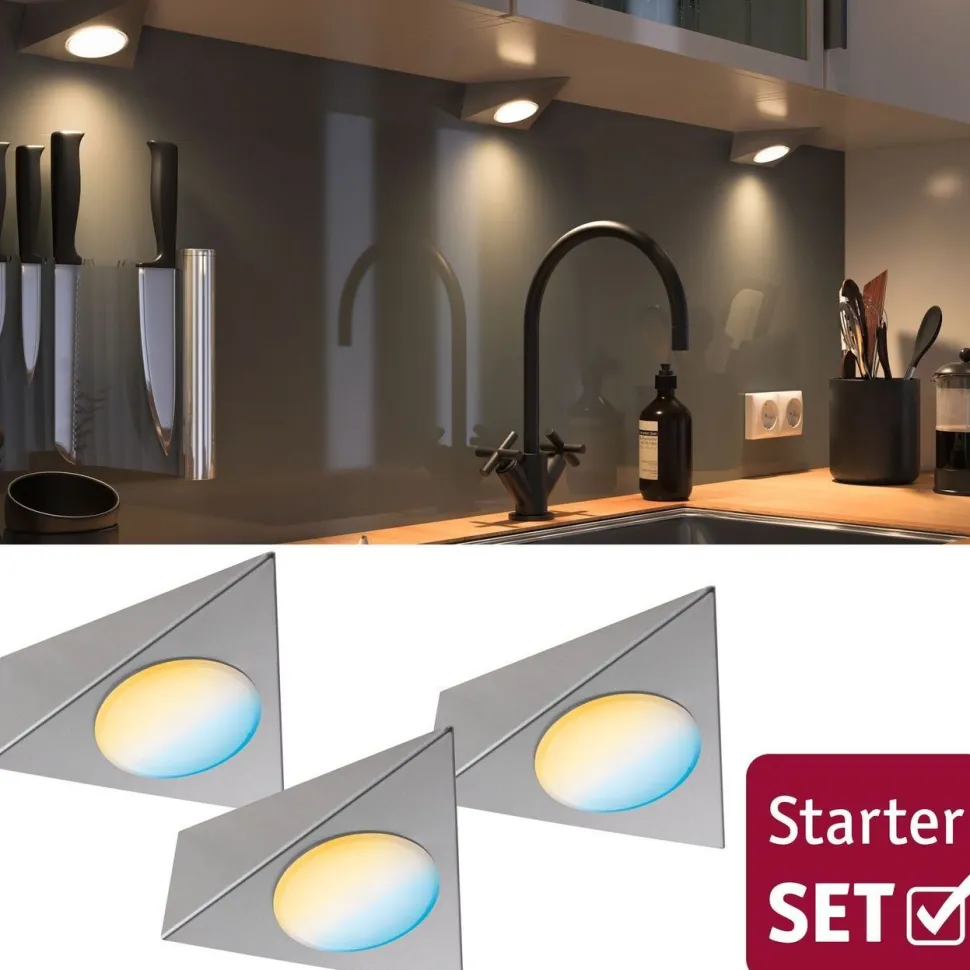 LED-kalustevalaisin Paulmann Clever Connect Trigo, 3kpl, säädettävä värilämpötila, harjattu nikkeli