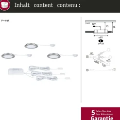 LED-kalustevalaisin Paulmann Ø65mm 3000K upotettava 2.5W 180lm kromi, 3kpl/pkt