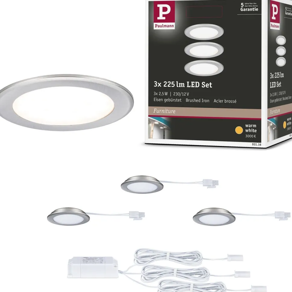 LED-kalustevalaisin Paulmann Ø65mm 3000K upotettava 2.5W 180lm kromi, 3kpl/pkt