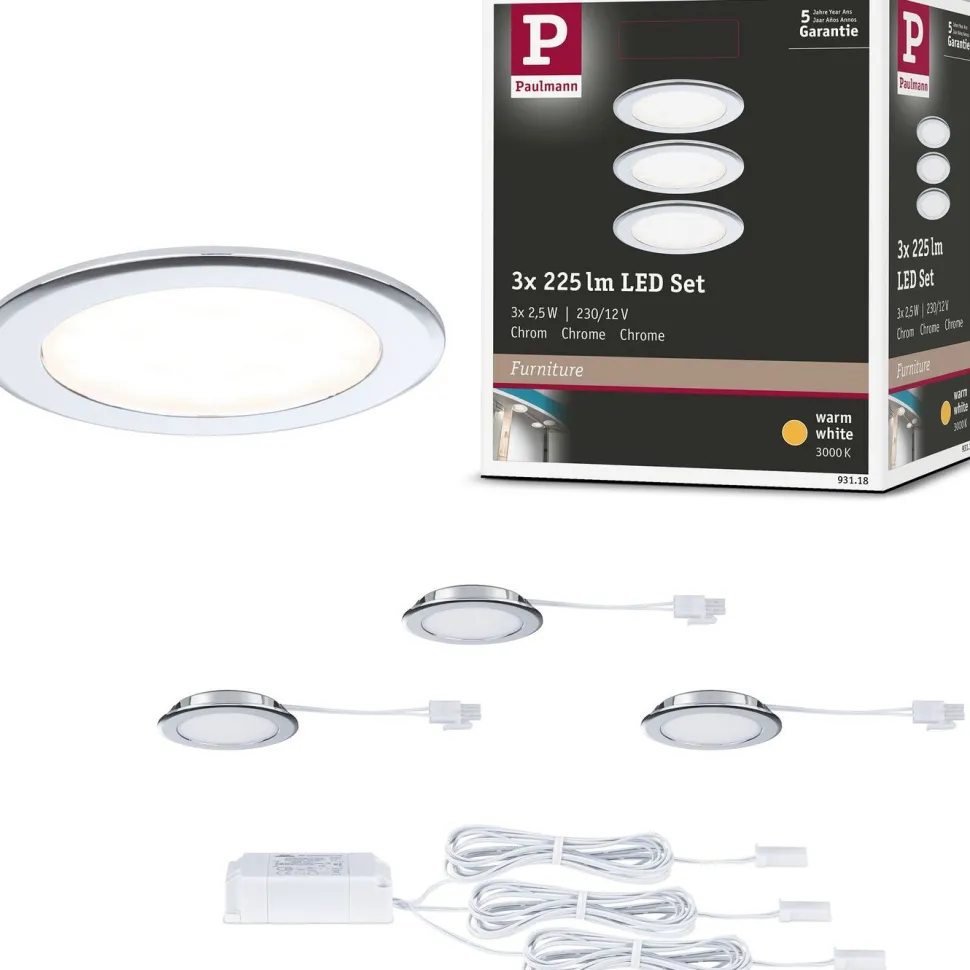 LED-kalustevalaisin Paulmann Ø65mm 3000K upotettava 2.5W 180lm kromi, 3kpl/pkt