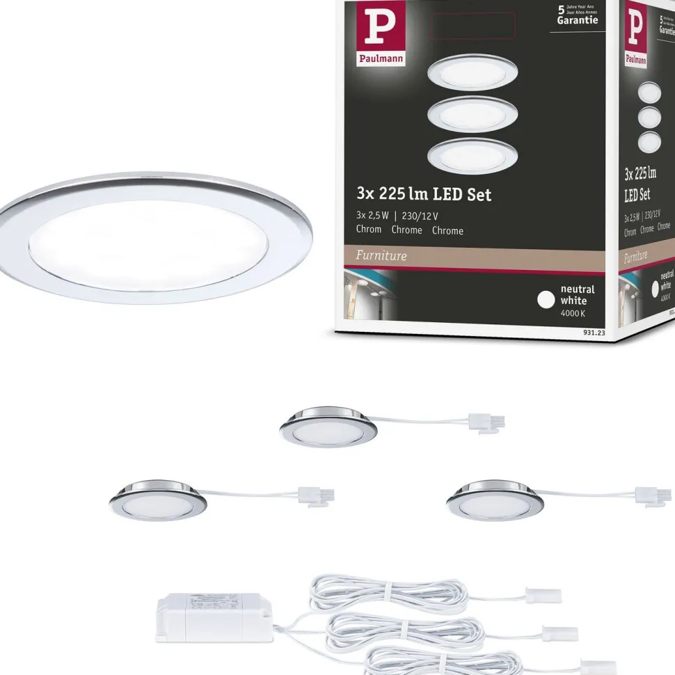 LED-kalustevalaisin Paulmann Ø65mm 3000K upotettava 2.5W 180lm kromi, 3kpl/pkt